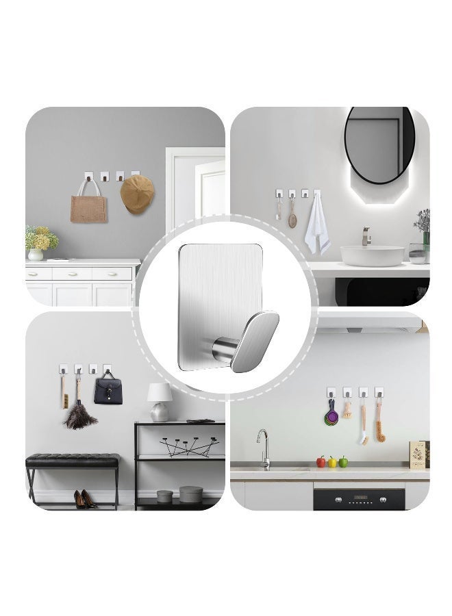 Sakina 4Psc Wall Hooks, Adhesive Wall Hook, 304 Stainless Steel Adhesive Hooks,Self Adhesive Hooks,Sticky Hook,Wall Hangers, No Nails Anti Rust Waterproof Hook for Bathroom, Kitchen, Hanging, Coat Robe, Towel（Silver) - Image 3